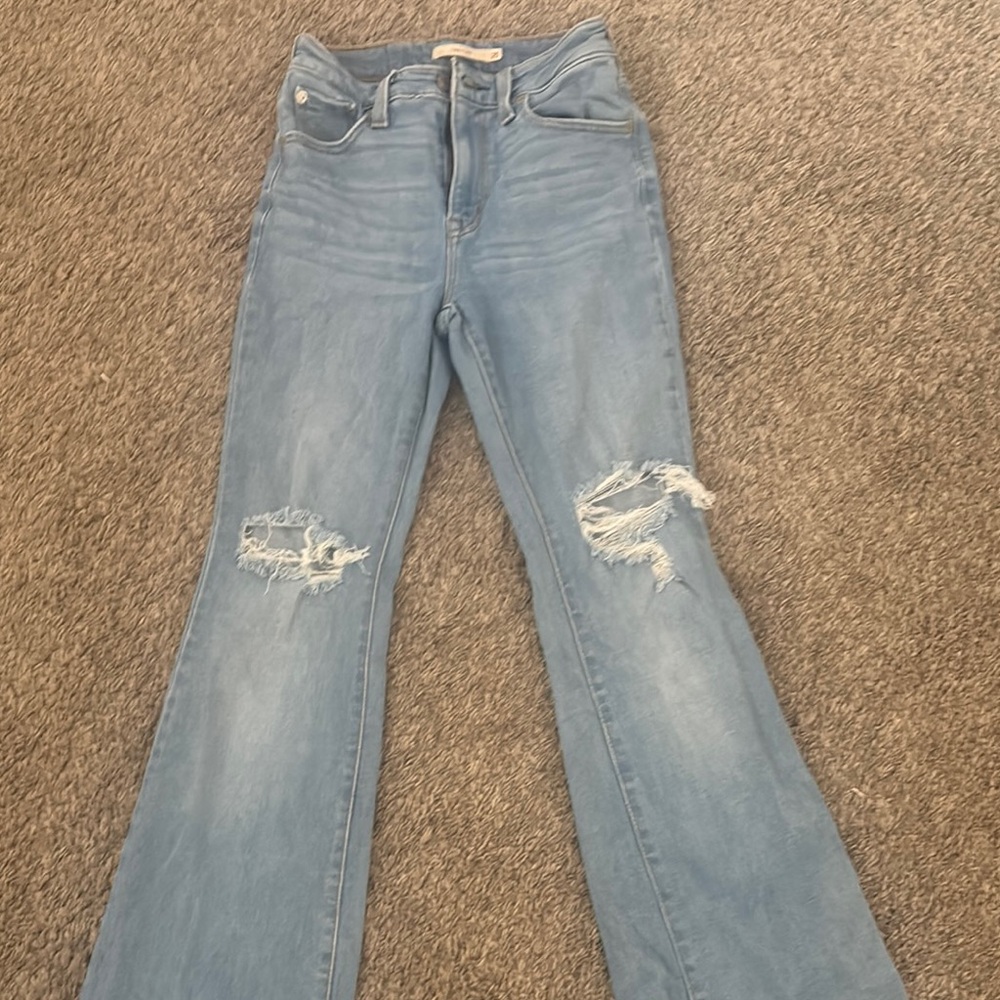 Levi's Blue Flare Wide Leg Jeans Distressed